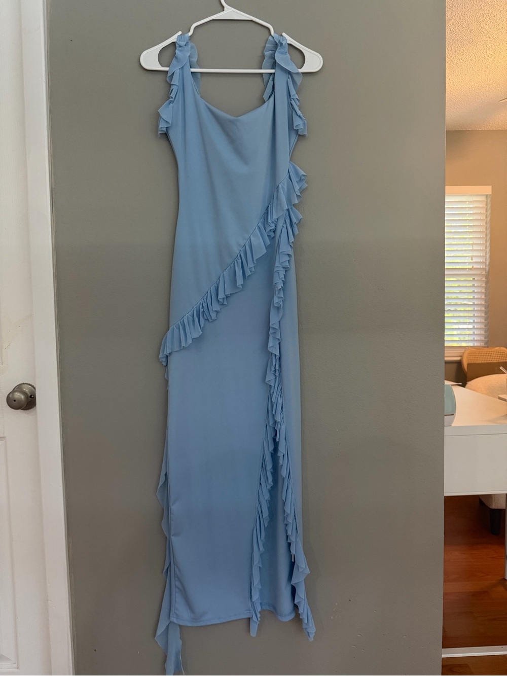Light Blue Ruffle-Trim Maxi Dress
